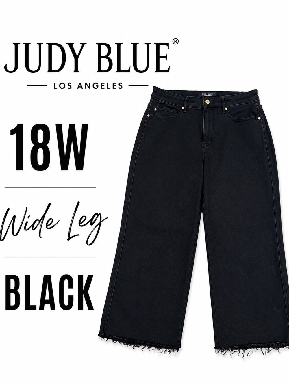 Judy Blue Black Wide-Leg Jeans 18W Raw Hem Stretch Denim